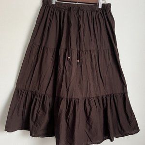 White Stag Women’s Coffee Brown 3 Tier Maxi Peasant Boho Hippy Cotton Skirt M